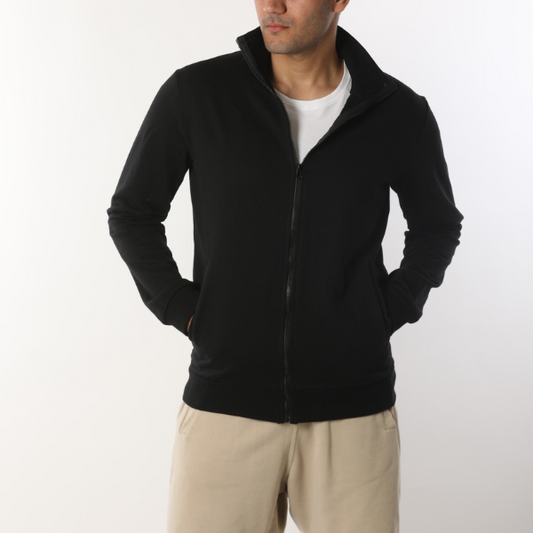 Solid Classic Black Unisex High Neck Jacket