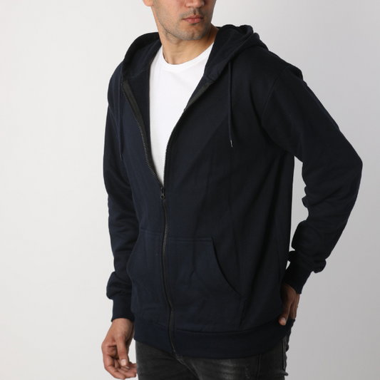 Solid Midnight Blue Unisex Zipper Hoodie