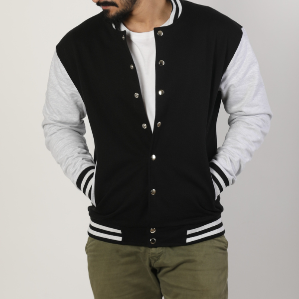 Solid Classic Black Unisex Varsity Jacket