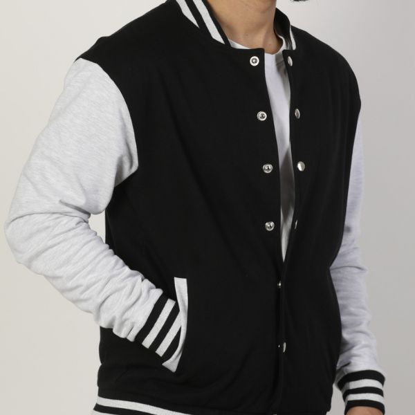 Solid Classic Black Unisex Varsity Jacket