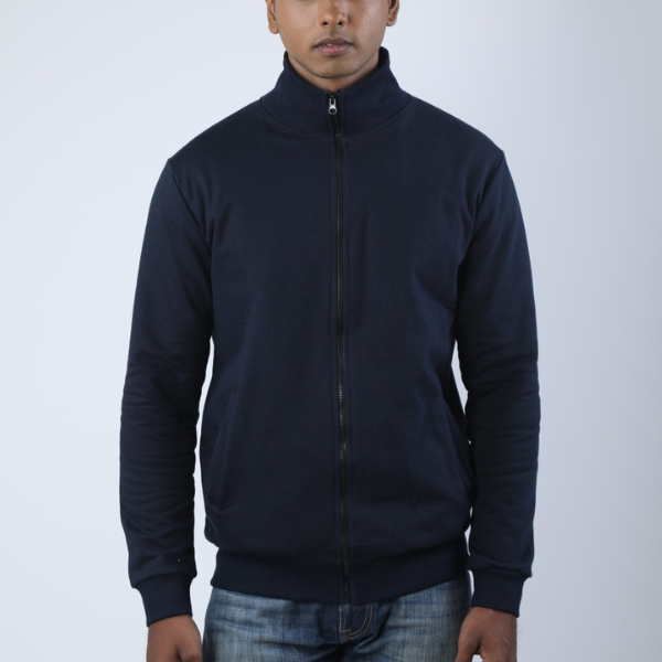 Solid Midnight Blue Unisex High Neck Jacket