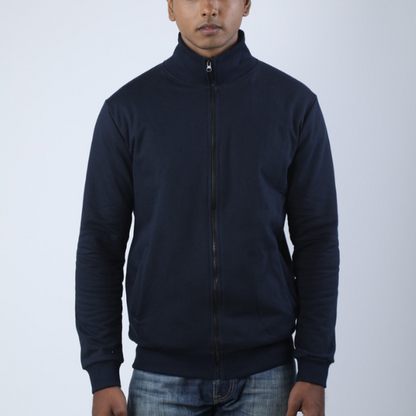 Solid Midnight Blue Unisex High Neck Jacket