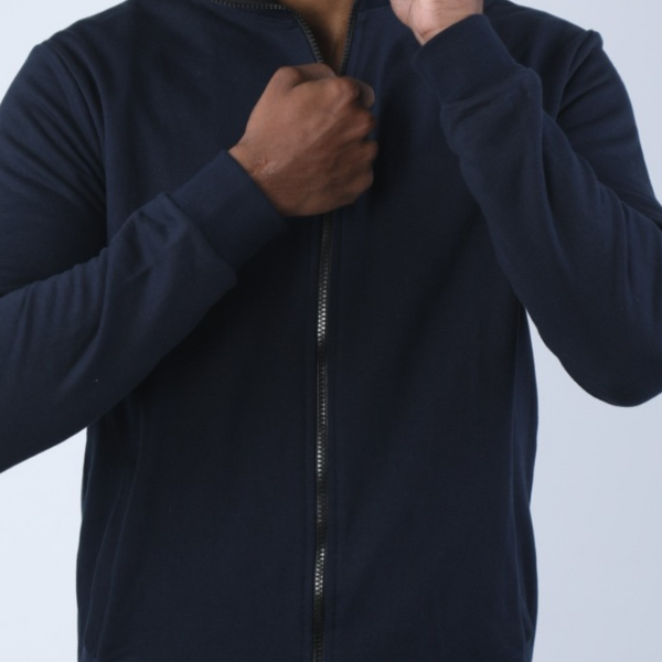 Solid Midnight Blue Unisex High Neck Jacket