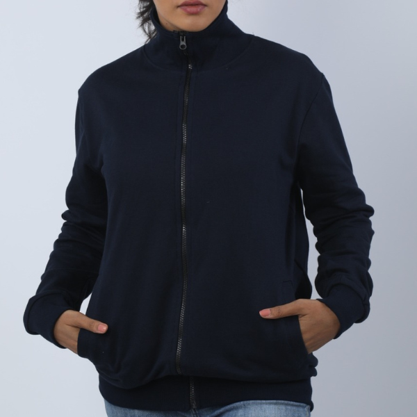 Solid Midnight Blue Unisex High Neck Jacket