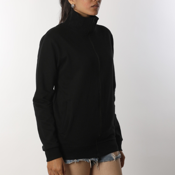 Solid Classic Black Unisex High Neck Jacket