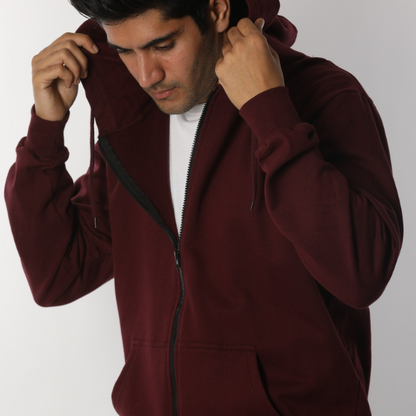 Solid Rosewood Maroon Unisex Zipper Hoodie