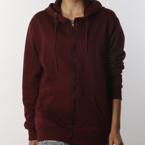 Solid Rosewood Maroon Unisex Zipper Hoodie