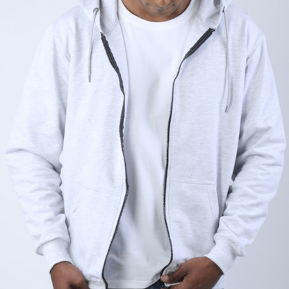 Solid Heather White Unisex Zipper Hoodie