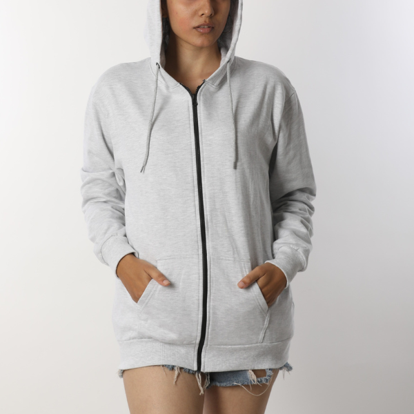 Solid Heather White Unisex Zipper Hoodie