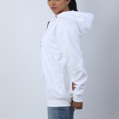 Solid Classic White Unisex Zipper Hoodie