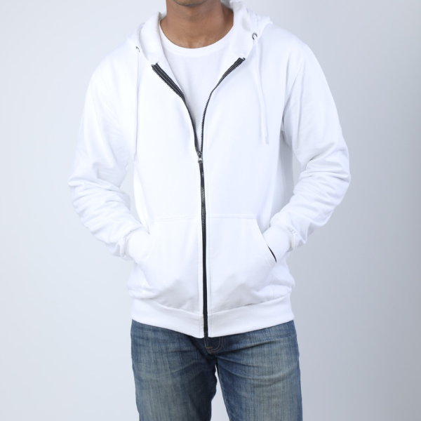 Solid Classic White Unisex Zipper Hoodie