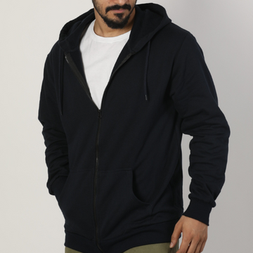 Solid Classic Black Unisex Zipper Hoodie