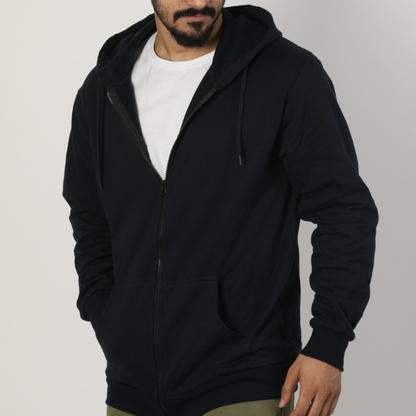 Solid Classic Black Unisex Zipper Hoodie