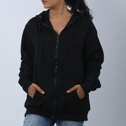 Solid Classic Black Unisex Zipper Hoodie