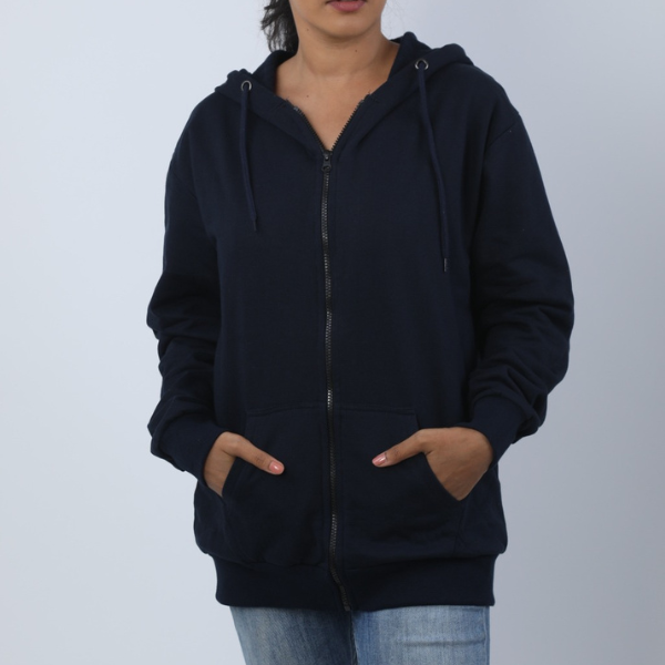 Solid Midnight Blue Unisex Zipper Hoodie