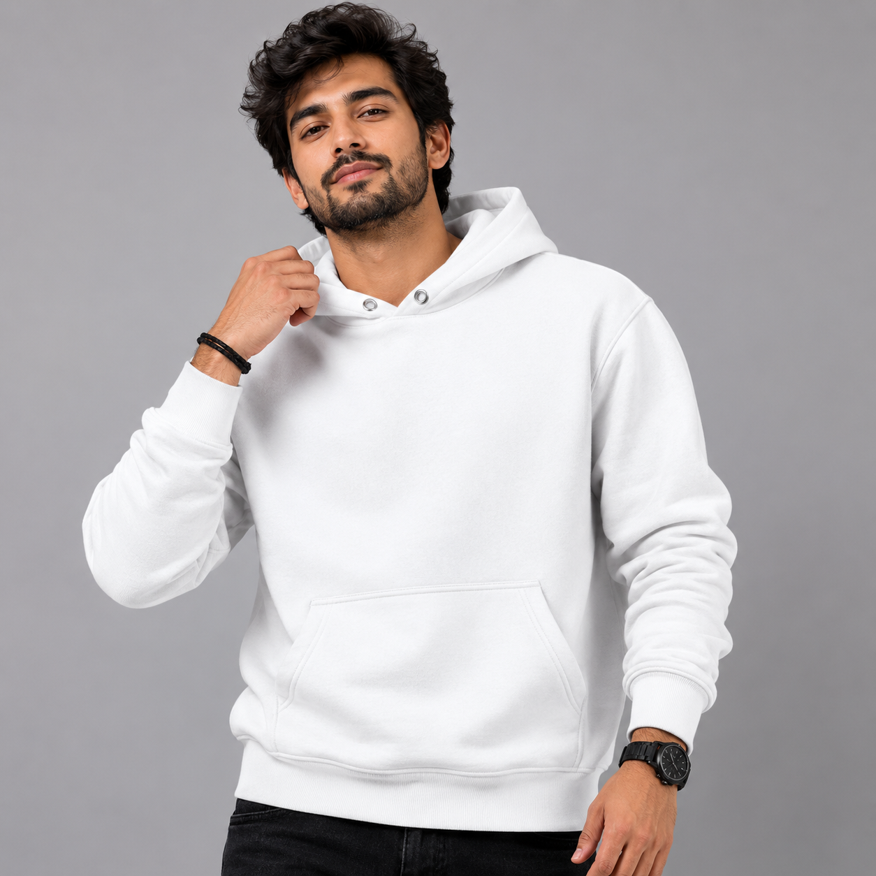 White Solid Unisex Pullover Hoodie