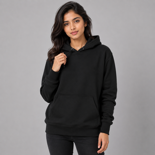 Black Solid Unisex Pullover Hoodie