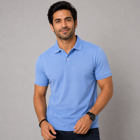 Cornflower Blue Polo Neck T-Shirt