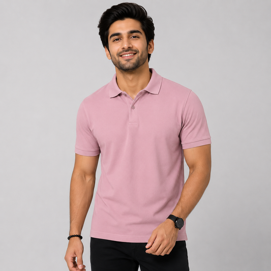 Light Pink Polo Neck T-Shirt