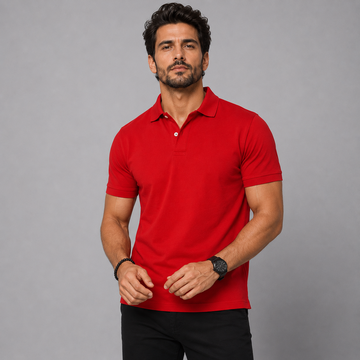 Bright Red Polo Neck T-Shirt