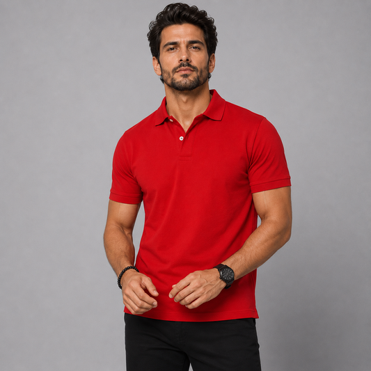 Bright Red Polo Neck T-Shirt