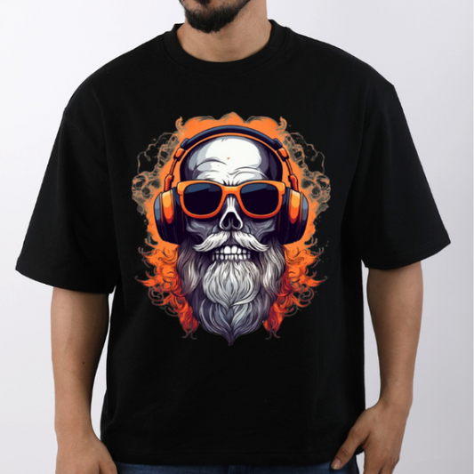 Skull Music Headphones Unisex Oversized T-Shirt